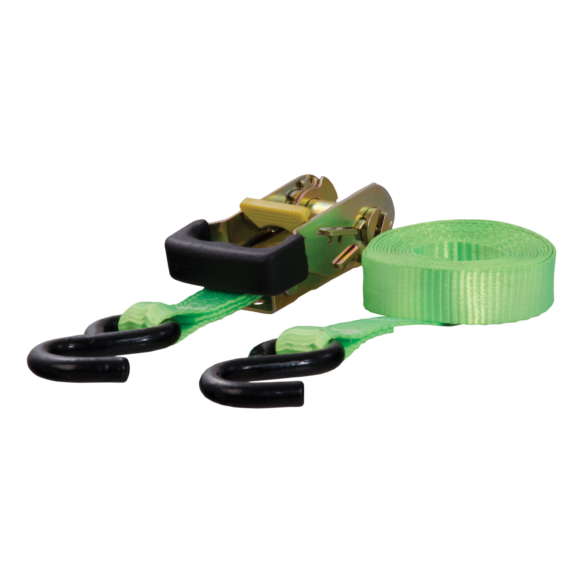 Curt Manufacturing Nylon Ratchet Strap — 1in. x 16ft., Lime Green, 3,300 Lbs. Break Strength, Rubber-Coated S-Hooks, Model# 83027